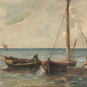 Giovanni Fattori (1825-1908) - Barche da pesca alla fonda - olio su tela